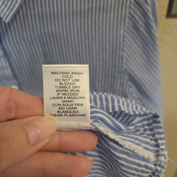 Love Tree Women Blue White Striped Button up Long Sleeve Shirt Size Medium - Picture 7 of 8